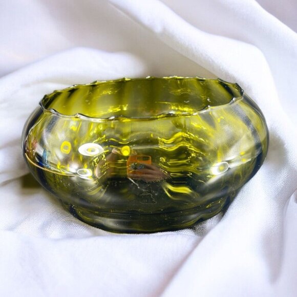 Vintage Empoli Italian Glass Large Bowl Dish Centerpiece Hand Blown Green Italy - Picture 3 of 15